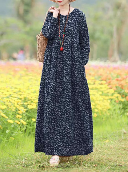 Women’s Boho Floral Maxi Dress Ankle-Length Cotton